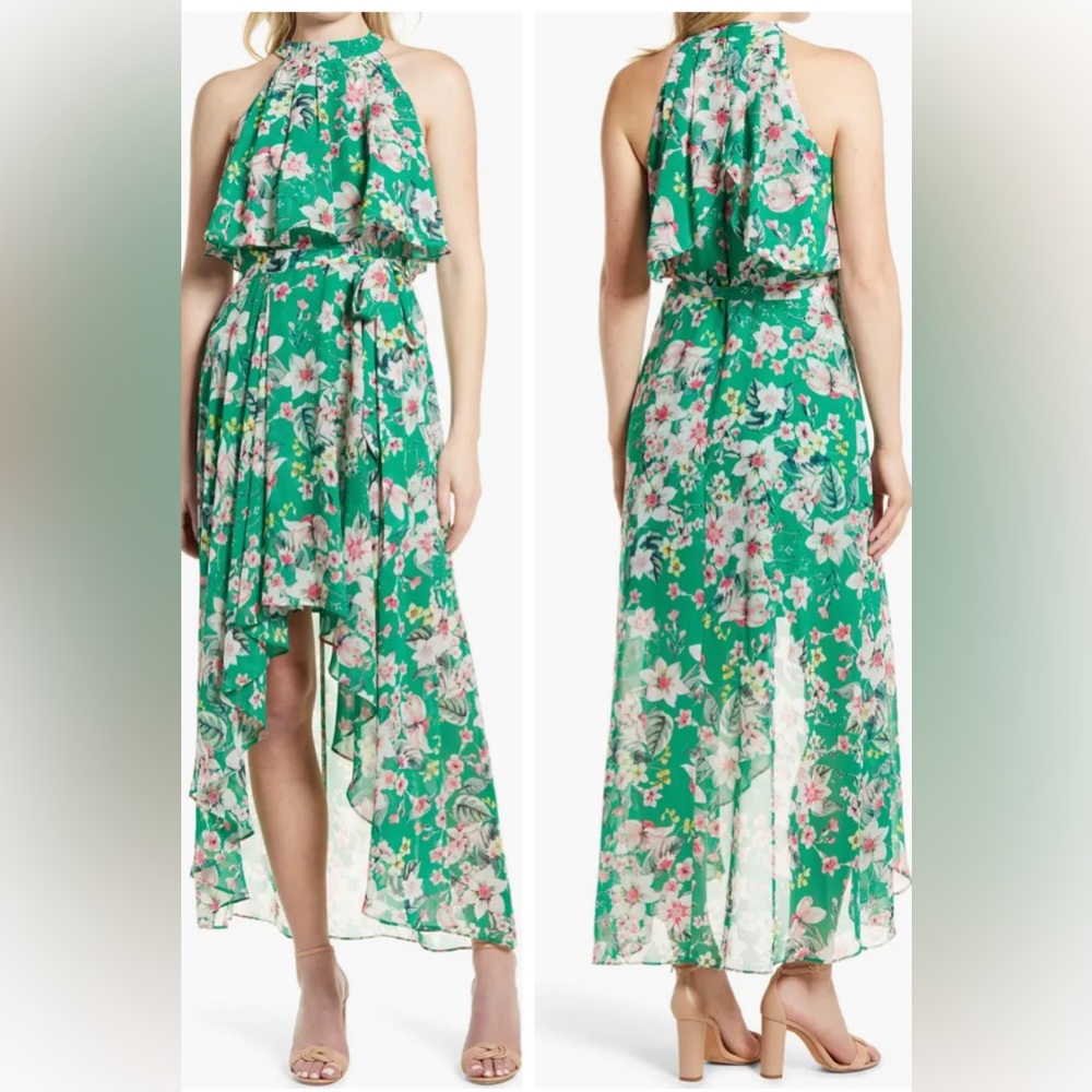 Eliza J Floral Halter Neck Popover Chiffon Dress size 4